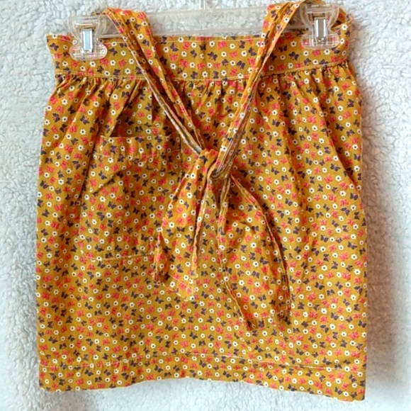 Vintage handmade half apron gold, black, white, blue and orange